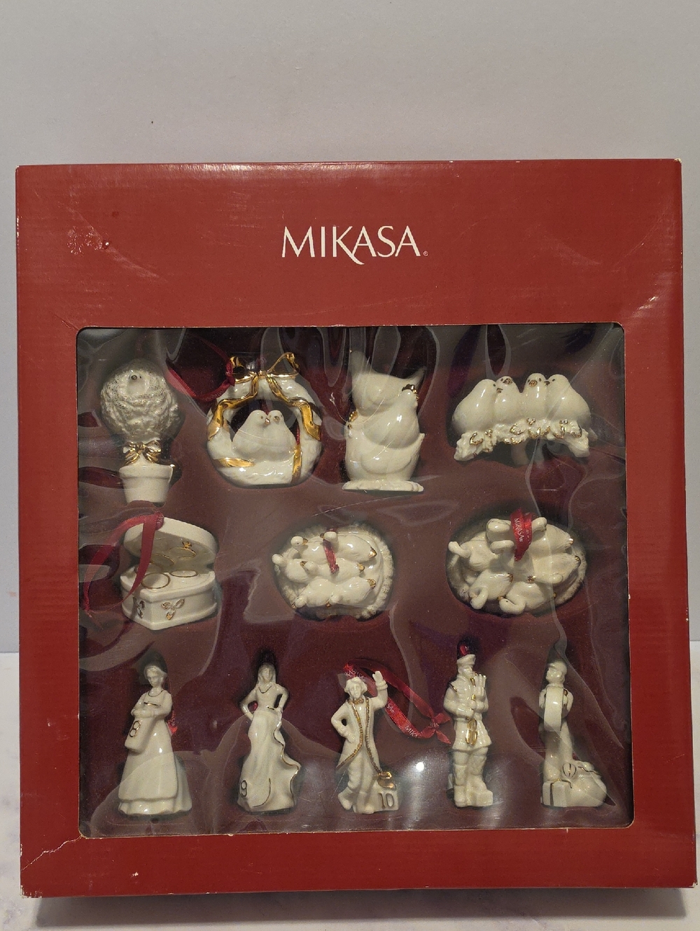 Mikasa Porcelain Holiday Figurine Ornament Set - White with Gold Accents